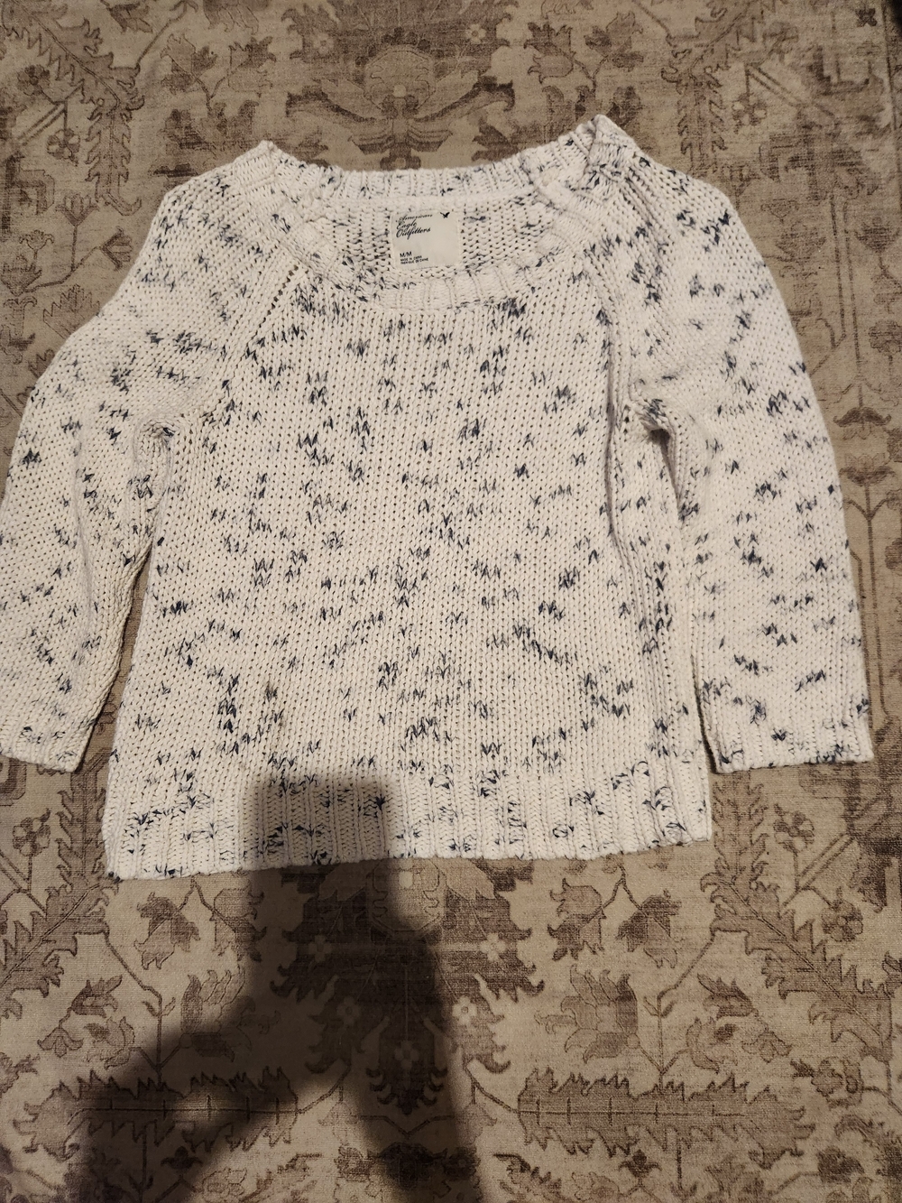 American Eagle Outfitters Cream Sweater with Navy Flecks
